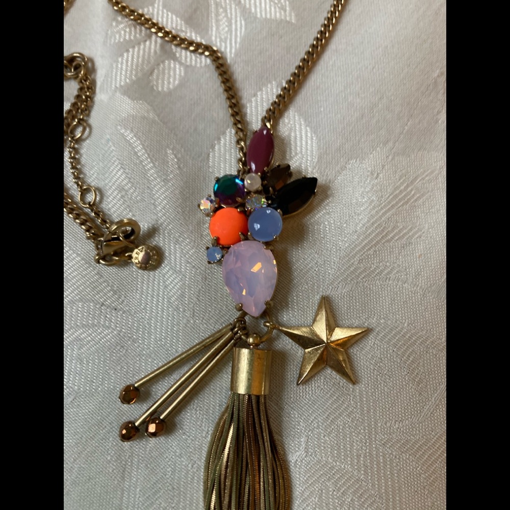 J. CREW Crystal Shooting Star Tassel Necklace